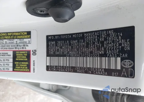 2015 Toyota Corolla S z USA, uszkodzony, nr VIN 2T1BURHE5FC262323